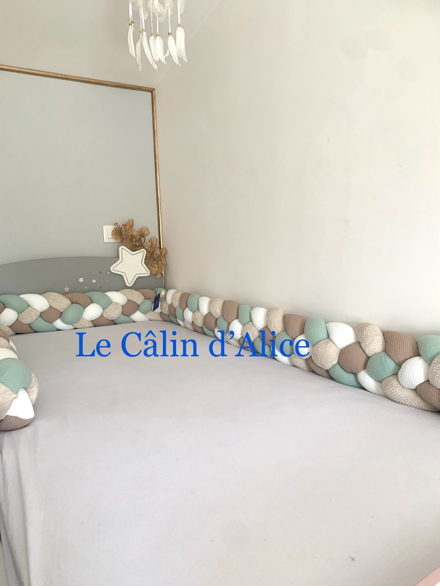 Tresse de lit 4 brins – Blanc Nid d'Abeille & Vert Clair