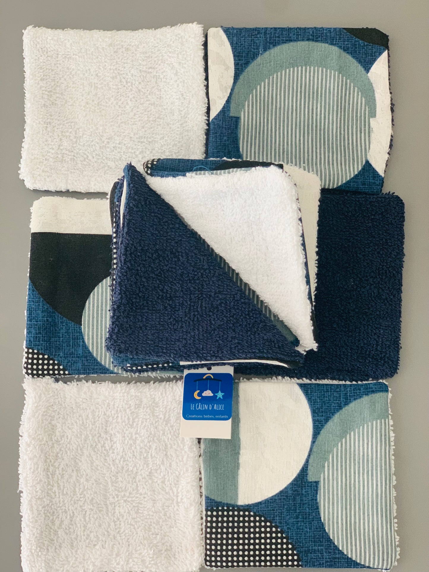 Lot de 10 Lingettes Lavables Bébé Motif Pois – Coton Oeko-Tex Fait Main | Cadeau Naissance