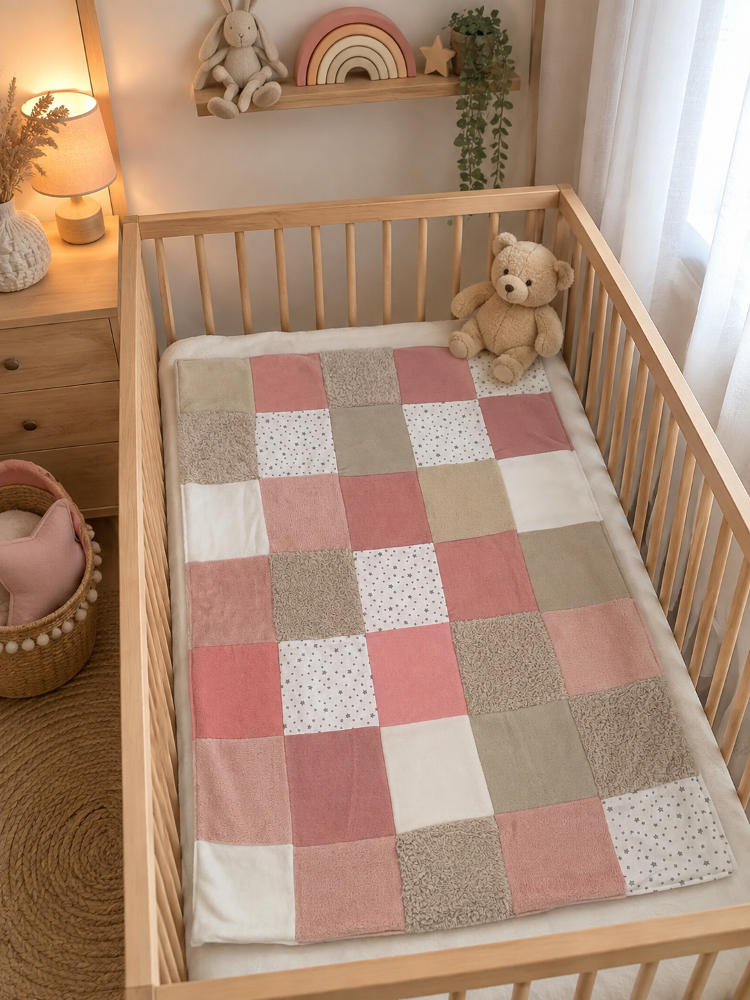 Couverture patchwork rose avec motif étoile