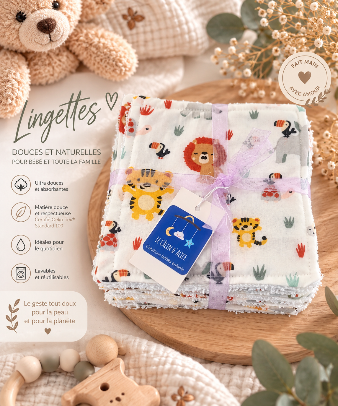 Lingettes motif animaux de d Afrique