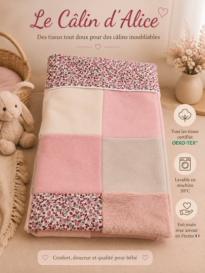 Couverture patchwork rose liberty