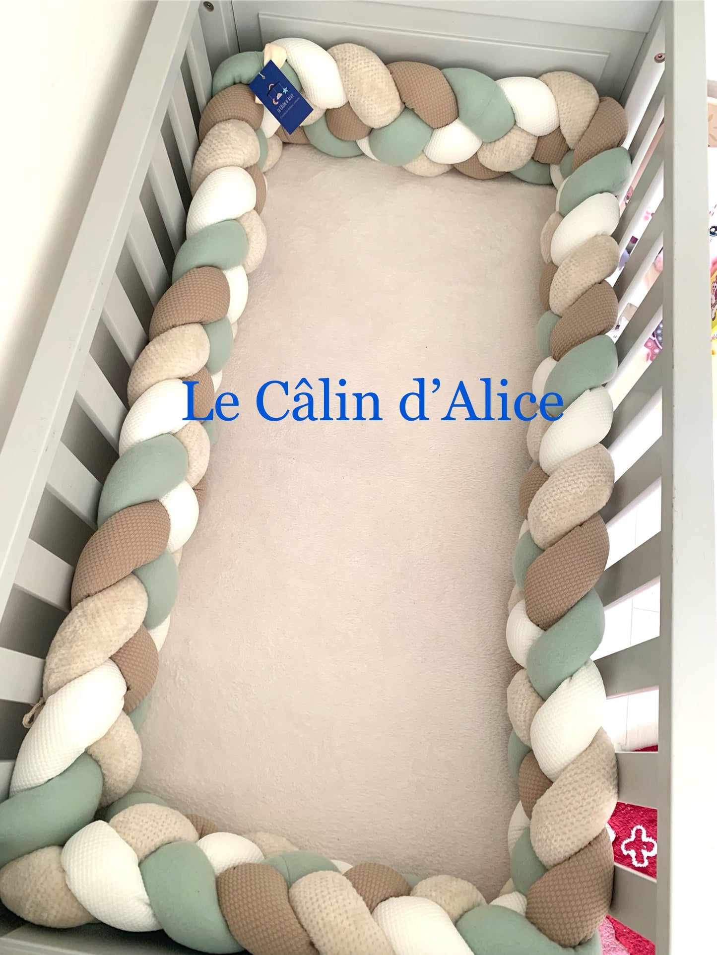 Tresse de lit 4 brins – Blanc Nid d'Abeille & Vert Clair