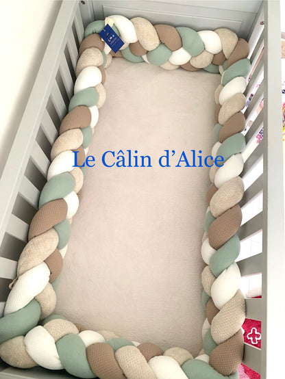 Tresse de lit 4 brins – Blanc Nid d'Abeille & Vert Clair