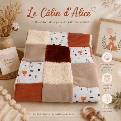 Couverture patchwork motif renard