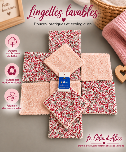 Lot de 10 lingettes lavables bébé motif Liberty fleuri