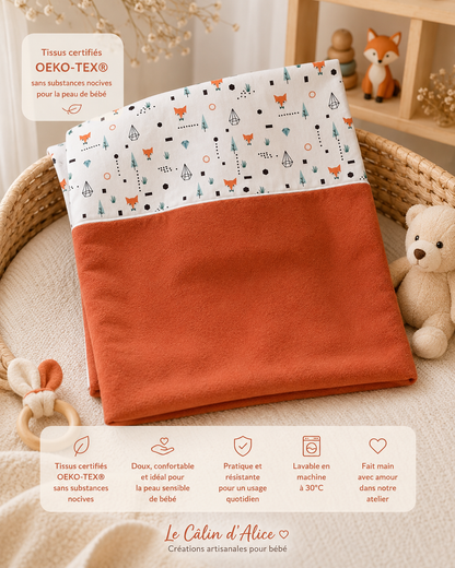 Couverture motif renard terracotta