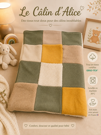 Couverture patchwork vert et jaune