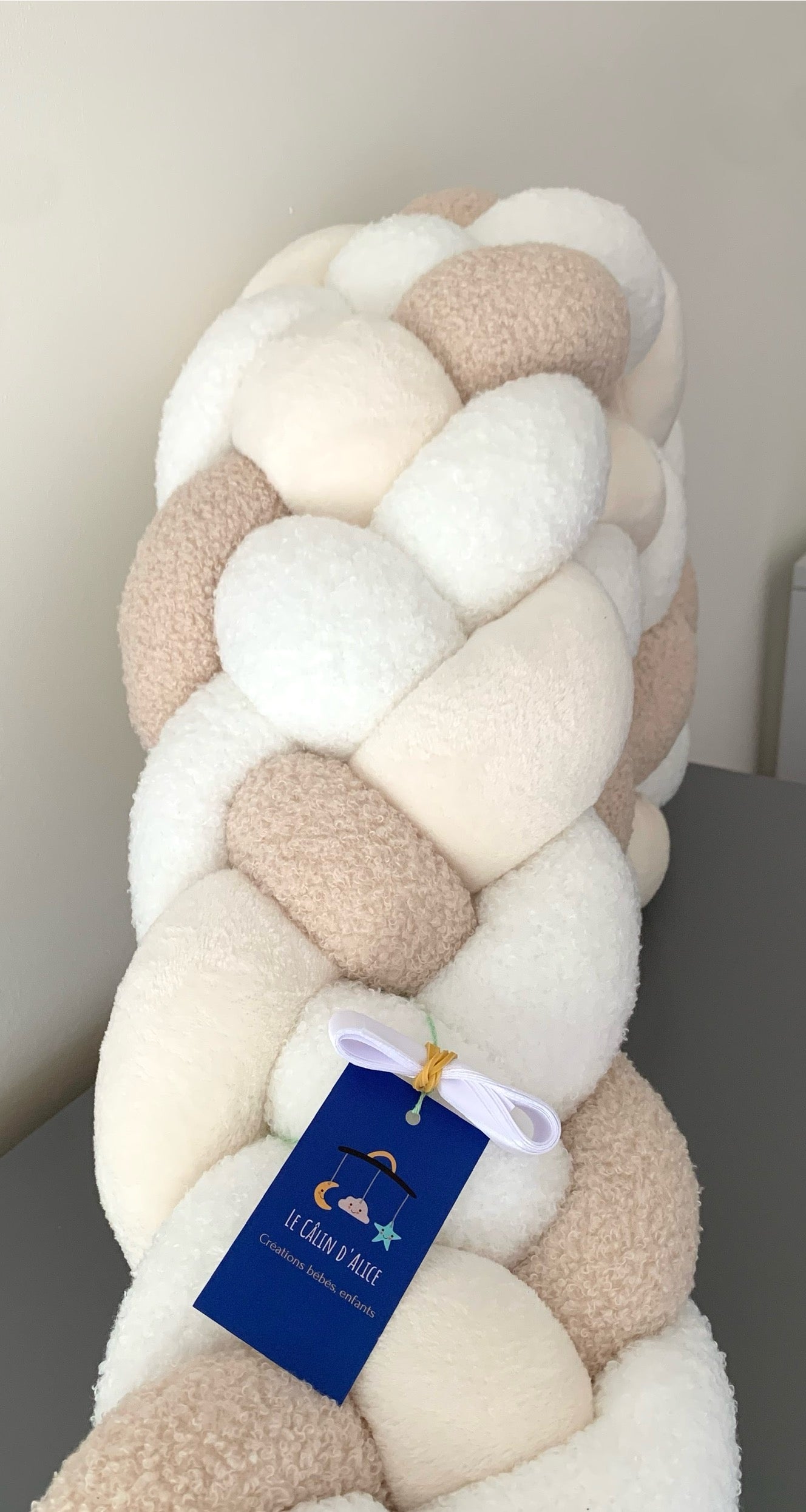 Tresse de lit 4 brins – Blanc Bouclette & Beige