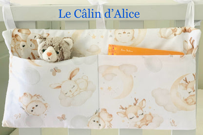 Range Doudou Bébé Motif Animaux qui Dors – Organisateur de Lit Fait Main | Cadeau Naissance