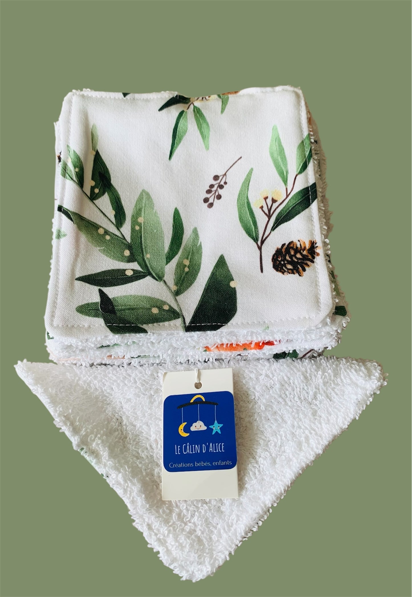 Lot de 8 lingettes lavables motif animaux de la forêt