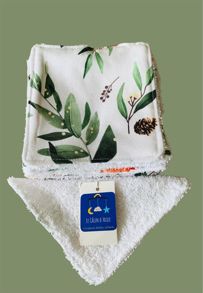 Lot de 8 lingettes lavables motif animaux de la forêt