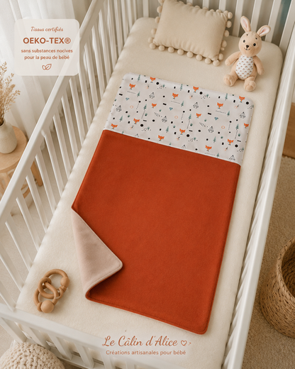 Couverture motif renard terracotta