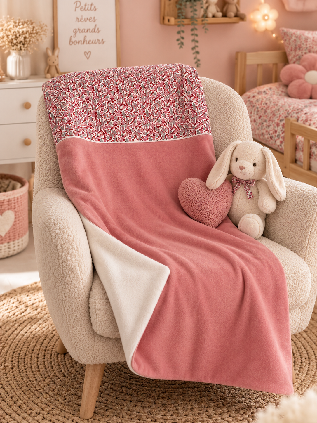 Couverture bébé rose avec tissu Liberty fleuri, faite main