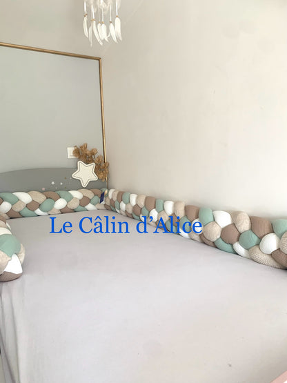 Tresse de lit 4 brins – Blanc Nid d'Abeille & Vert Clair