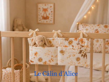 Range Doudou Bébé Fleurs des Champs – Organisateur de Lit Fait Main | Cadeau Naissance