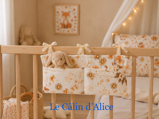 Range Doudou Bébé Fleurs des Champs – Organisateur de Lit Fait Main | Cadeau Naissance