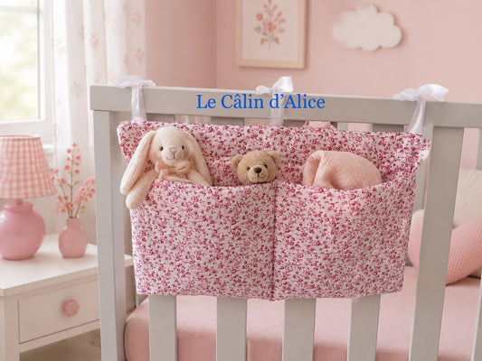 Range Doudou Bébé ultra doux motif petite fleurs – Organisateur de Lit Fait Main | Cadeau Naissance