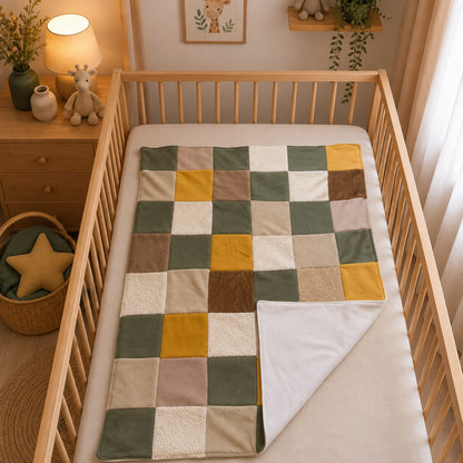 Couverture patchwork vert et jaune