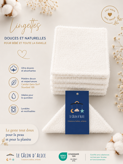 Lingettes lavable bébé tissu bouclette