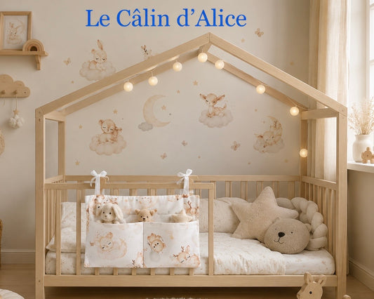Range Doudou Bébé Motif Animaux qui Dors – Organisateur de Lit Fait Main | Cadeau Naissance