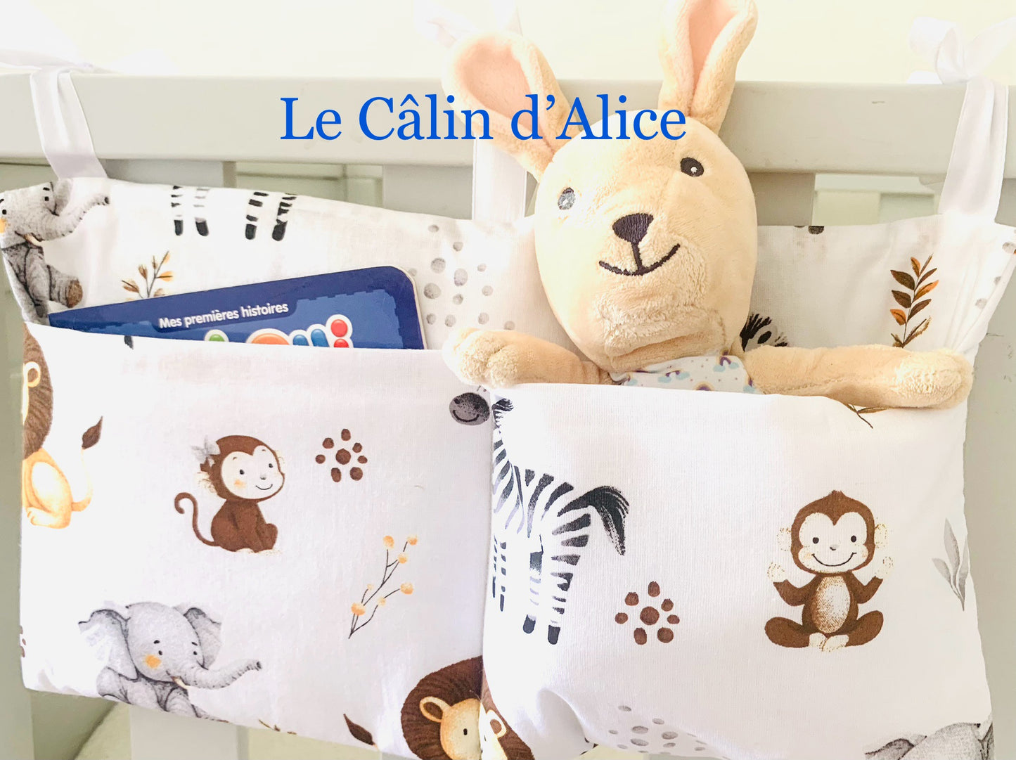 Range Doudou Bébé Motif Animaux d'Afrique – Organisateur de Lit Fait Main | Cadeau Naissance