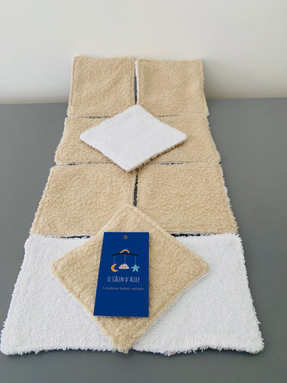 Lingettes lavables bébé motif tissu à bouclette