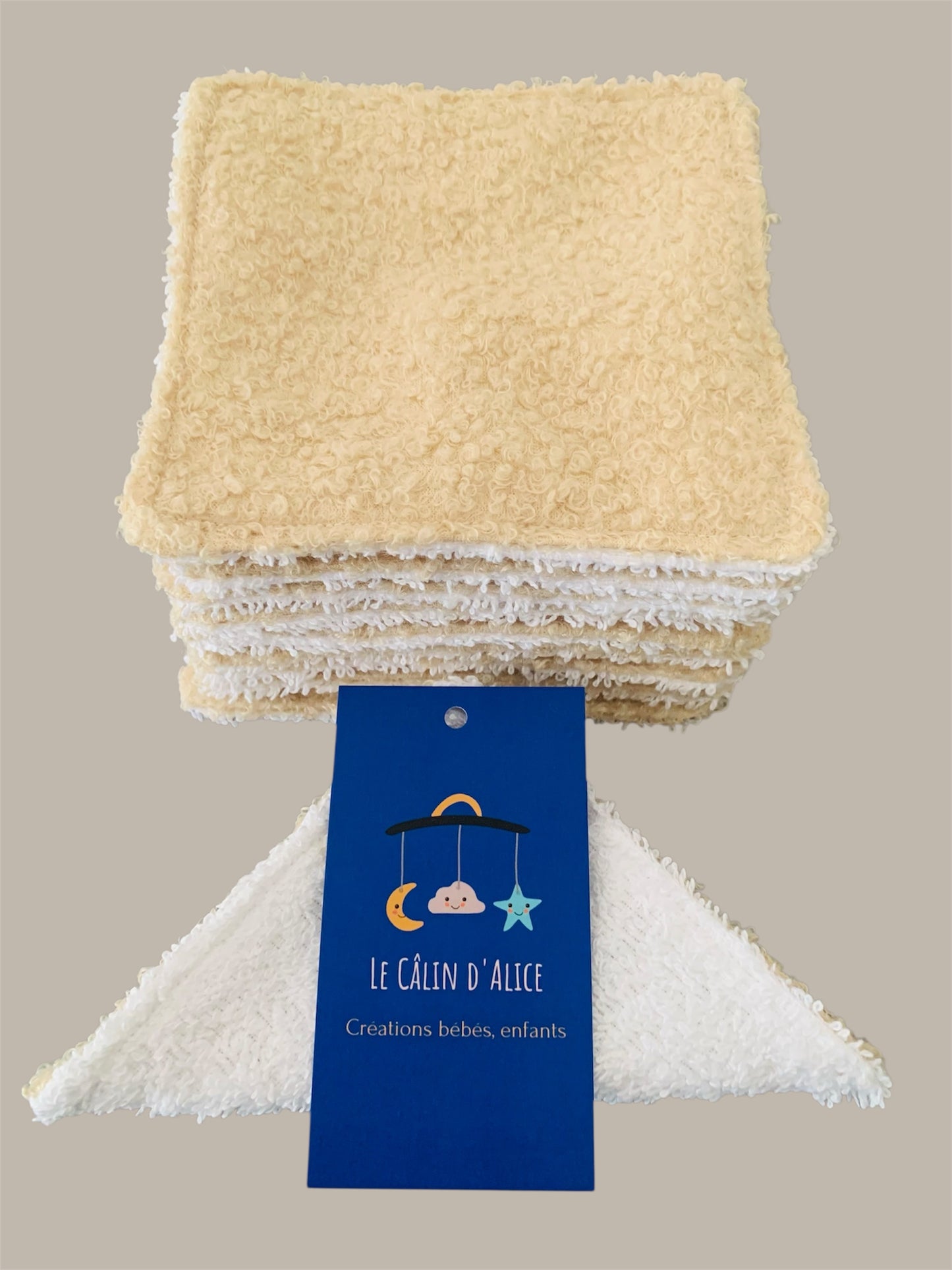 Lingettes lavables bébé motif tissu à bouclette