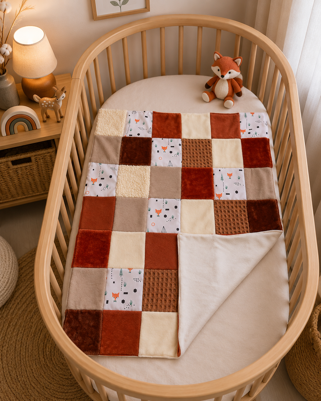 Couverture patchwork motif renard