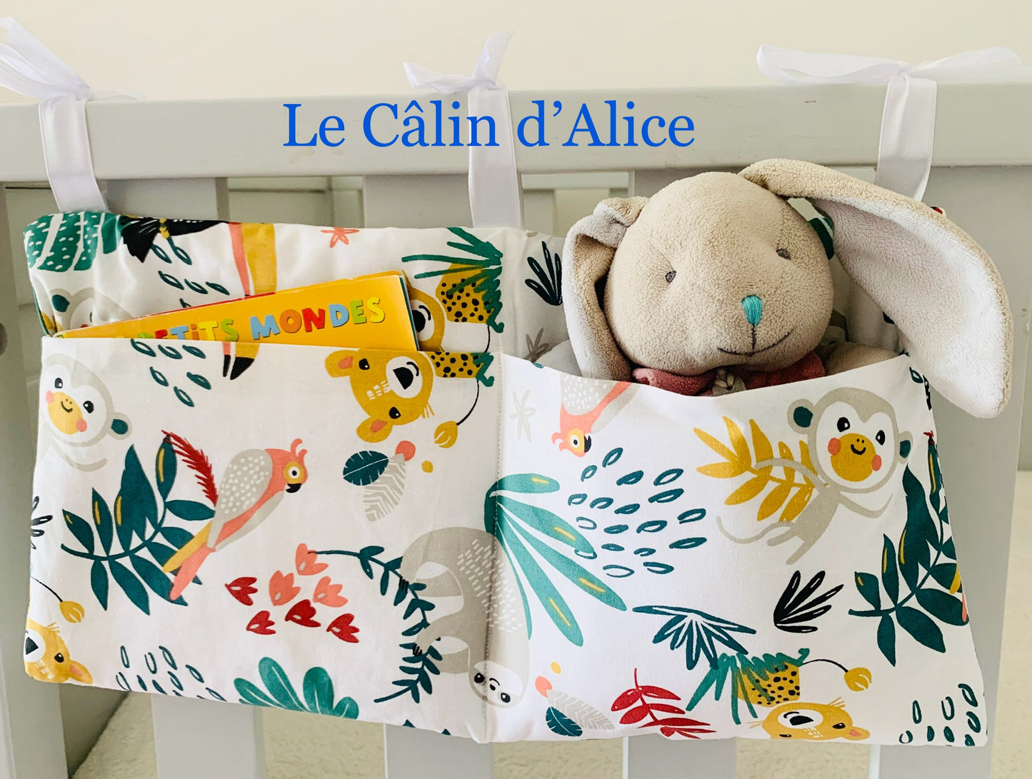Range Doudou Bébé Motif Jungle – Organisateur de Lit Fait Main | Cadeau Naissance