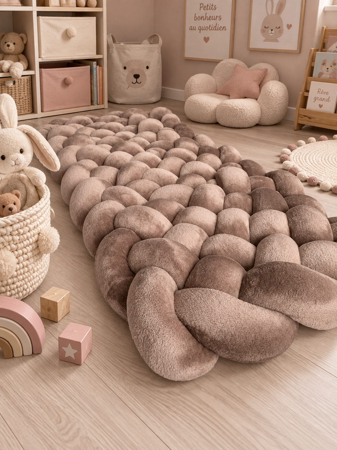 Tapis tressé moka lavable en tissu minky doudou pour chambre enfant
