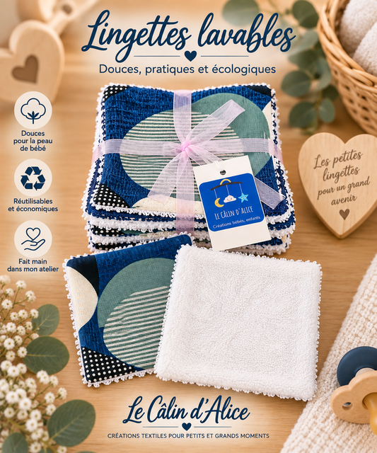 Lot de 10 lingettes lavables bébé motif pois