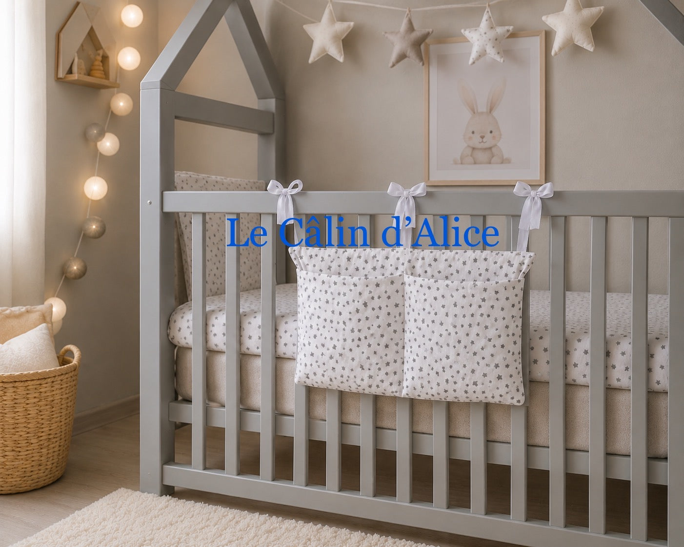 Range Doudou Bébé Motif Étoiles – Organisateur de Lit Fait Main | Cadeau Naissance
