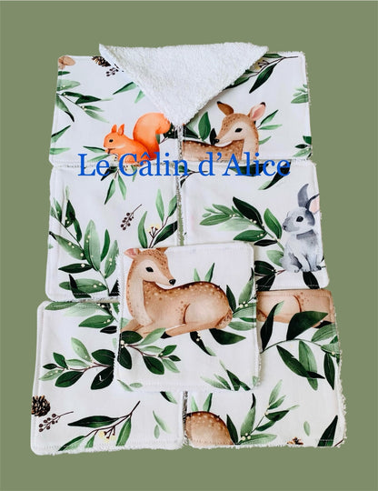 Lot de 8 lingettes lavables motif animaux de la forêt