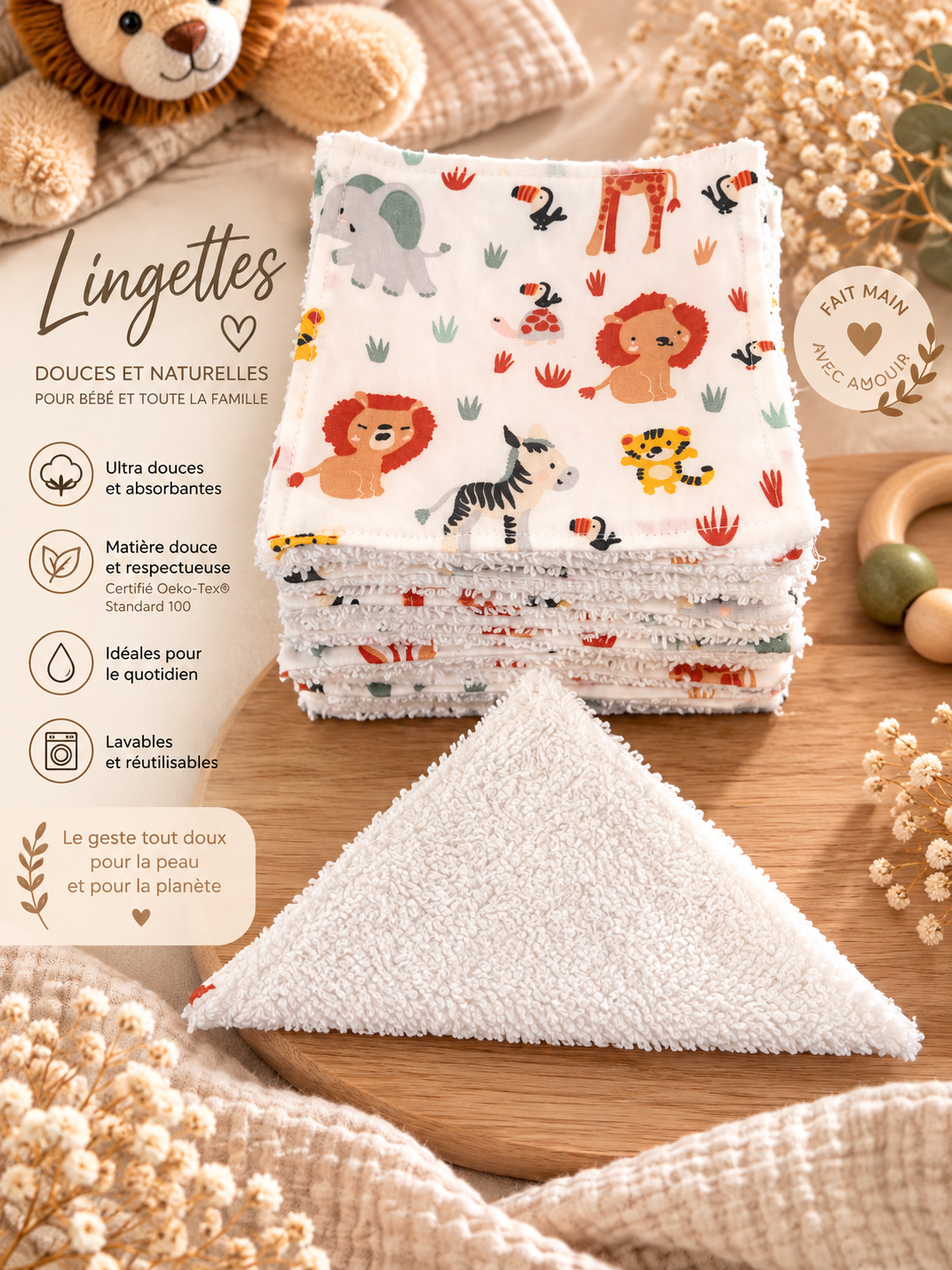 Lingettes motif animaux de d Afrique