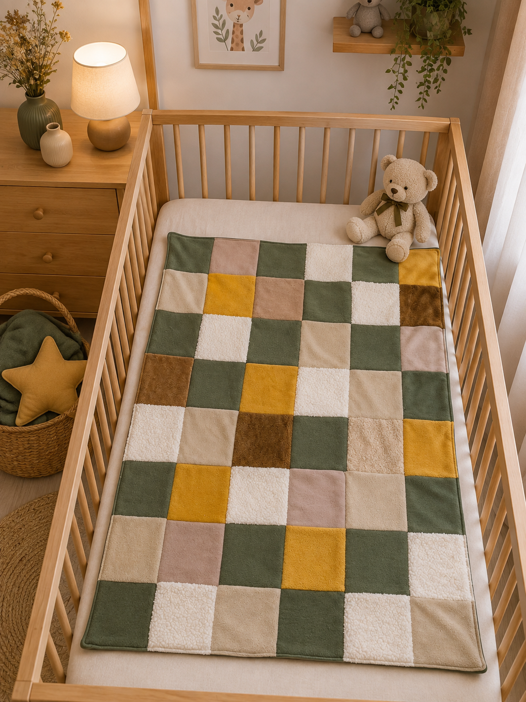 Couverture patchwork vert et jaune