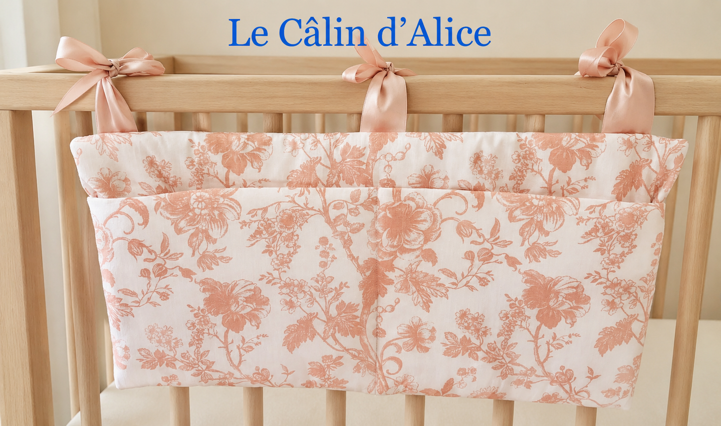 Range Doudou Bébé Motif Fleurs Rose – Organisateur de Lit Fait Main | Cadeau Naissance