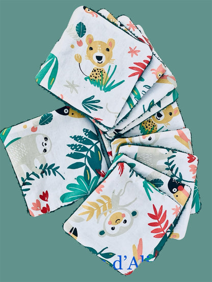 Lot de 10 lingettes lavables – imprimé jungles