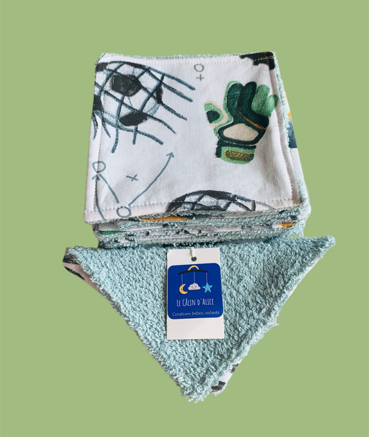 Lot de 10 Lingettes Lavables Bébé Motif Foot – Coton Oeko-Tex Fait Main | Cadeau Naissance