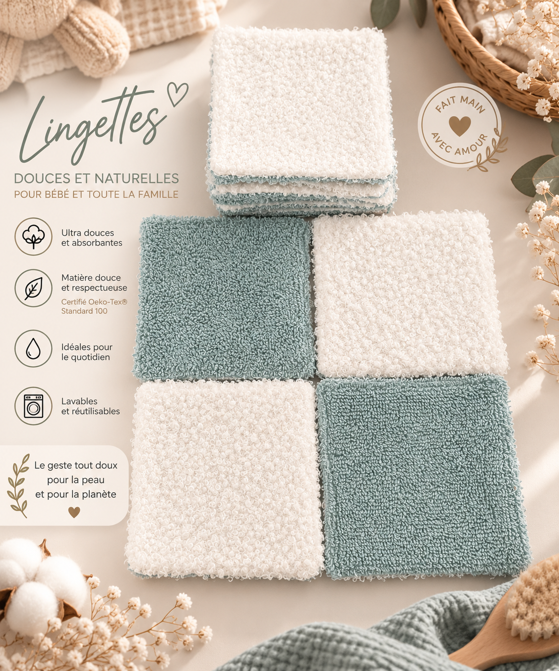 Lingettes bouclette blanc