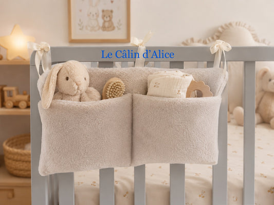 Range Doudou Bébé ultra doux couleur beige  – Organisateur de Lit Fait Main | Cadeau Naissance