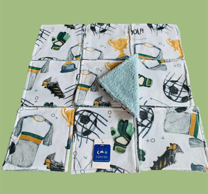 Lot de 10 Lingettes Lavables Bébé Motif Foot – Coton Oeko-Tex Fait Main | Cadeau Naissance