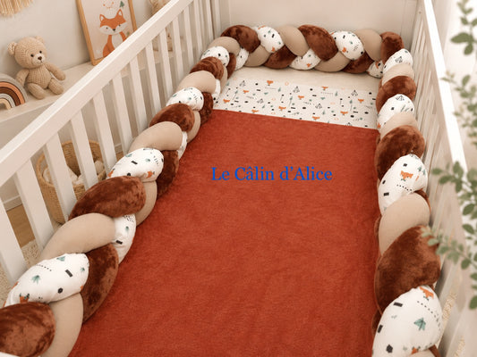 Ensemble tresse de lit + couverture motif renard