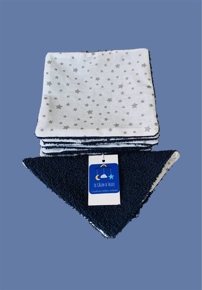 Lot de 8 Lingettes Lavables Bébé Motif Étoiles – Coton Oeko-Tex Fait Main | Cadeau Naissance