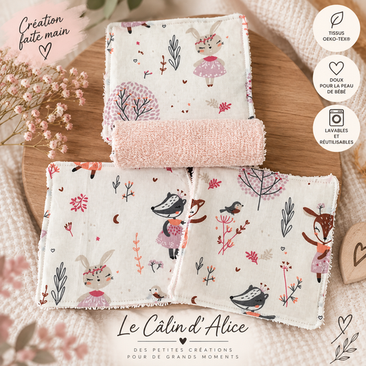 Lot de lingettes bébé réutilisables en coton éponge rose