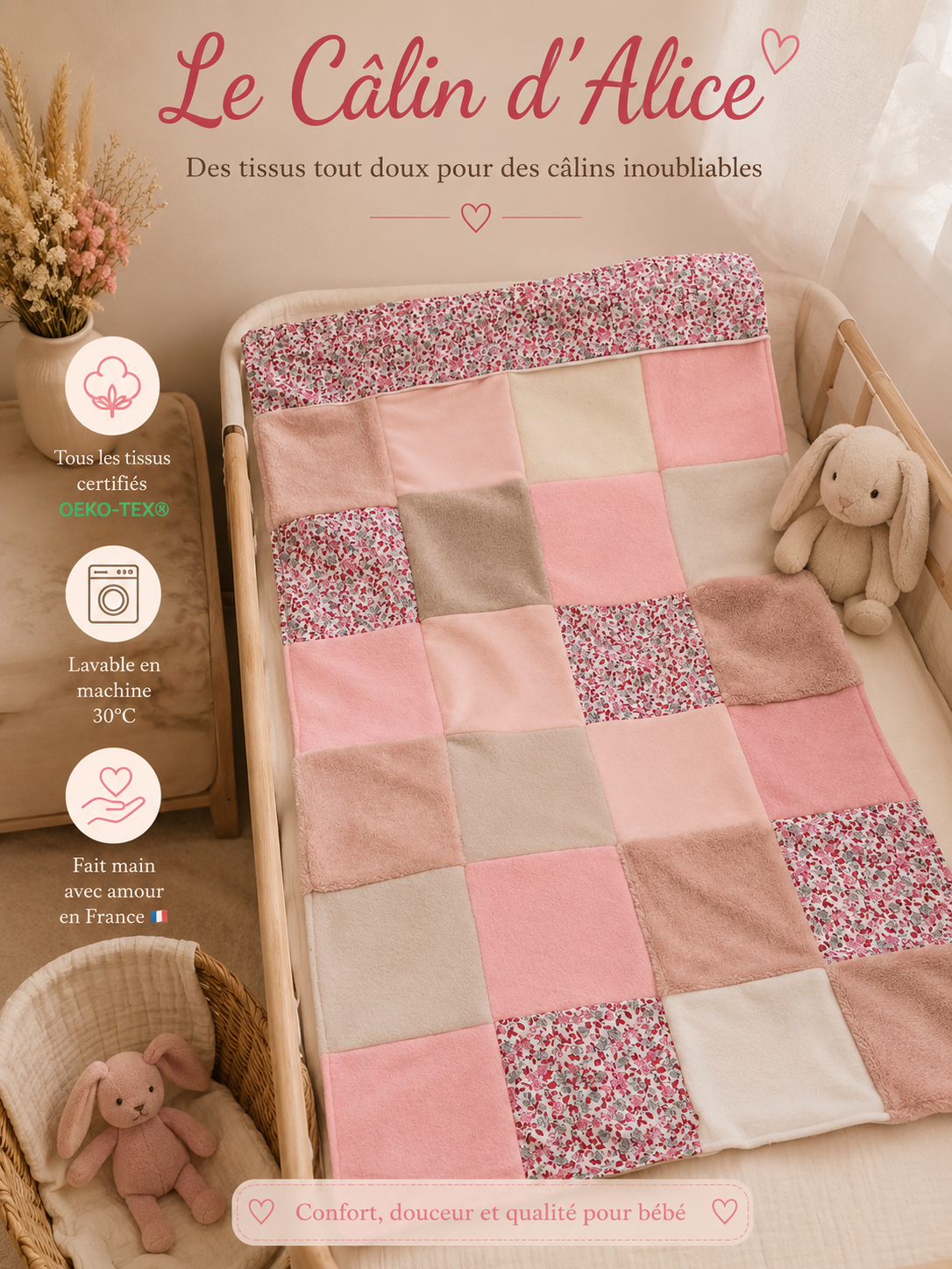 Couverture patchwork rose liberty