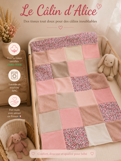 Couverture patchwork rose liberty