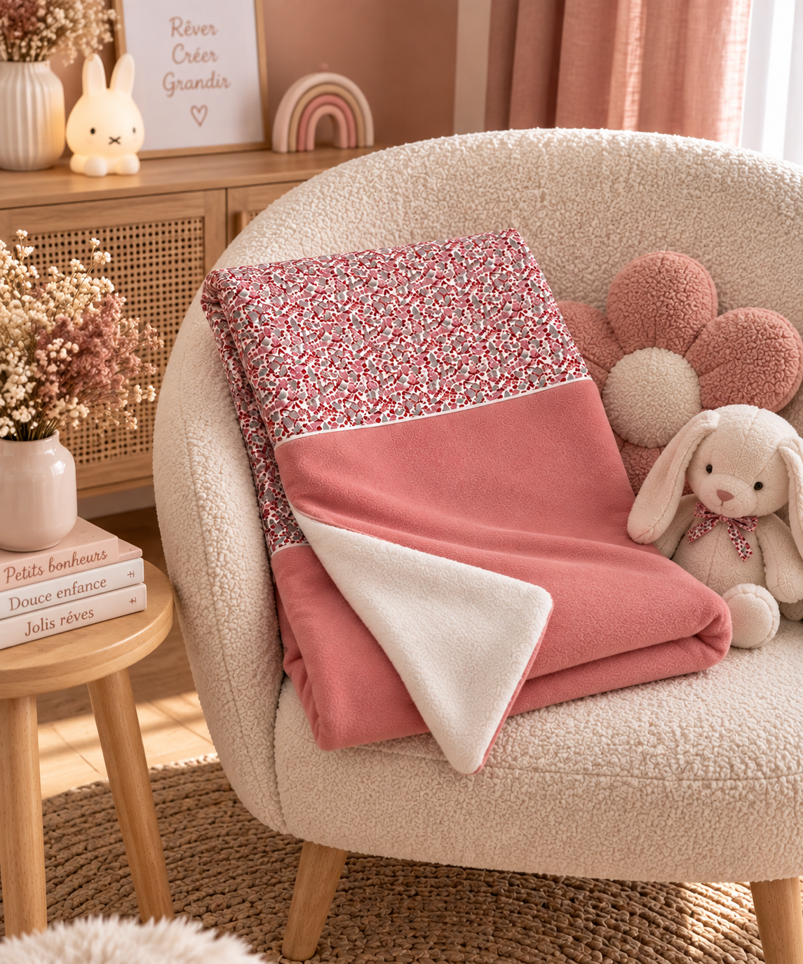 Couverture naissance douce rose avec imprimé Liberty fleuri