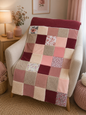 Couverture patchwork rose motif fleurs