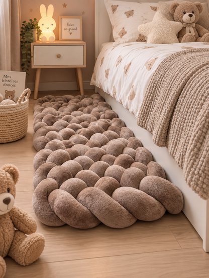 Tapis tressé en tissu minky doudou moka pour chambre bébé