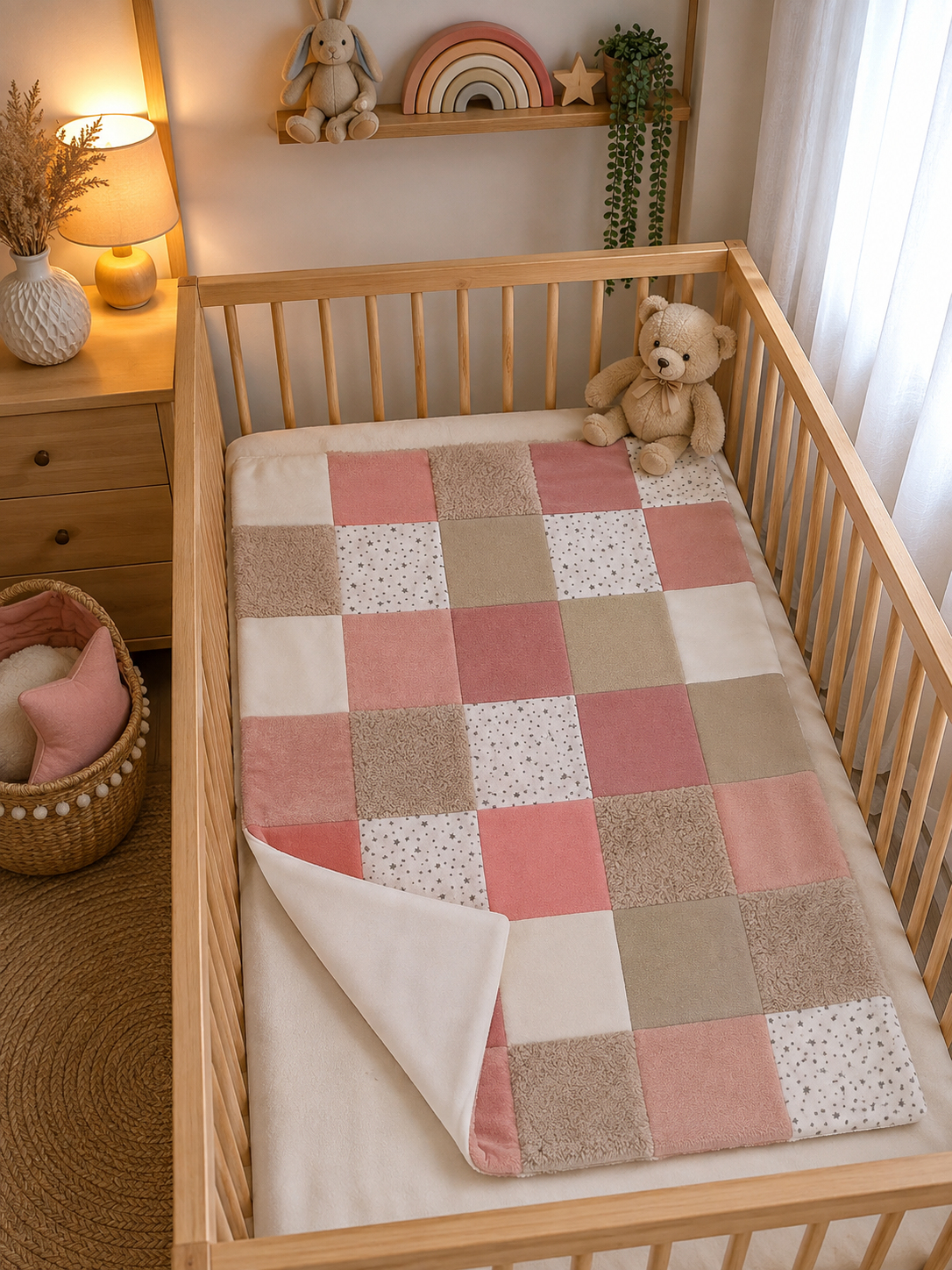 Couverture patchwork rose avec motif étoile